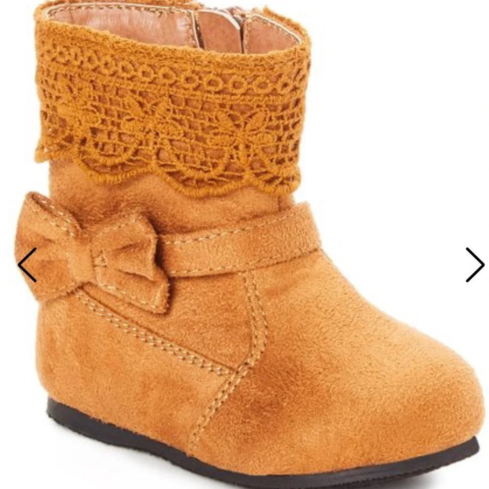 Little Angel Suede Camel Lace &Bow Toddler Boots
